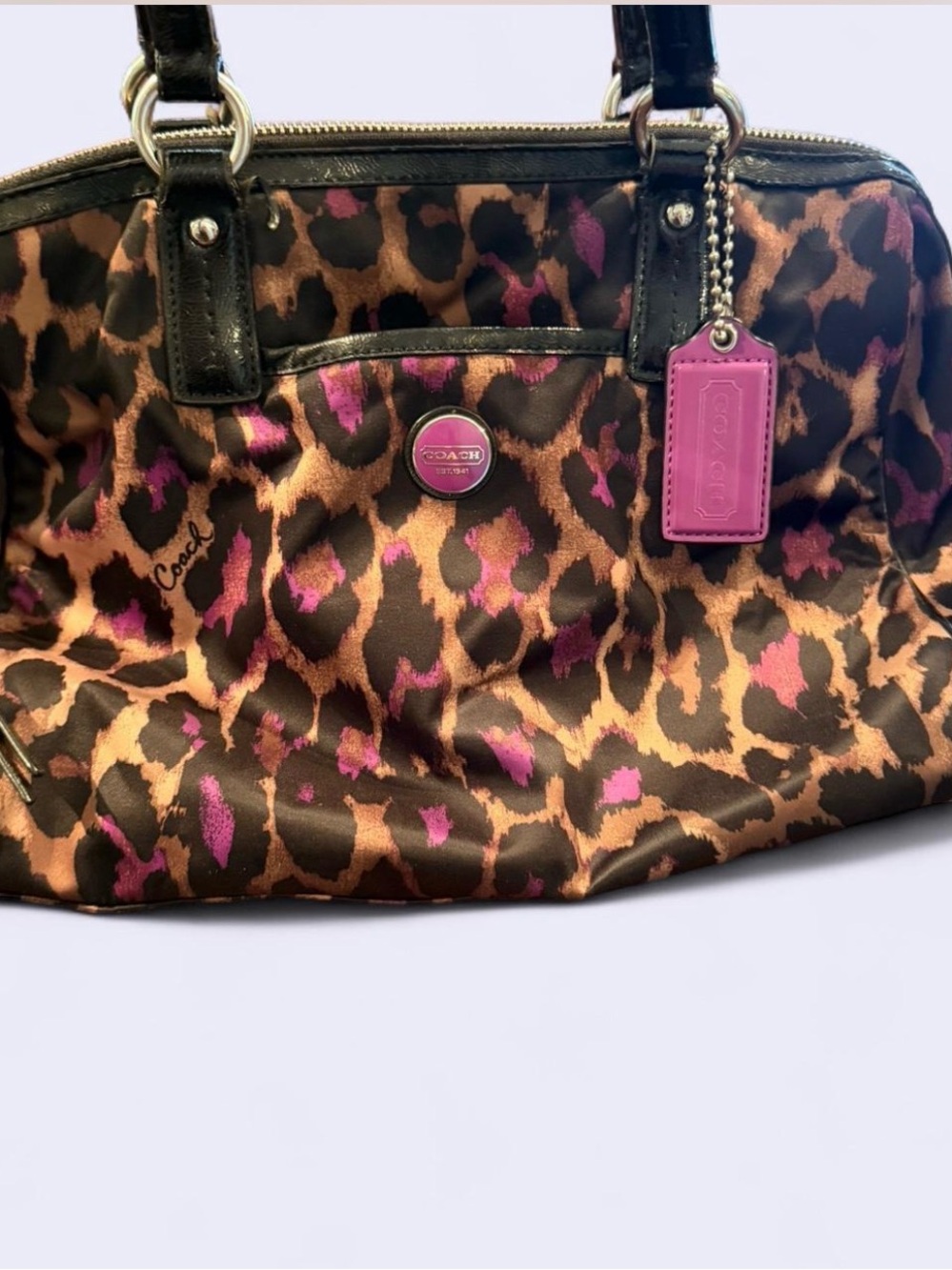 Coach Signature Stripe Ocelot Print Satchel Handbag